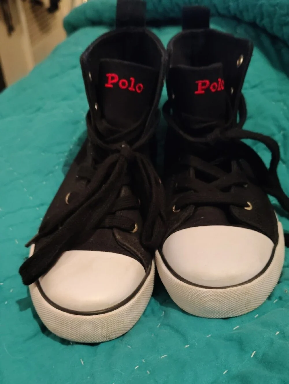 Ralph Lauren Black High-Top Canvas Sneakers with Bear Embroidery